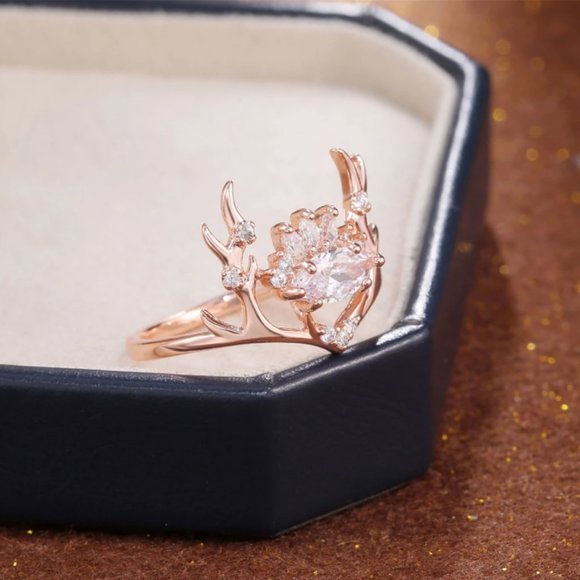Luxurious Copper Elk Antler + Cubic Zirconia Ring - Picture 5 of 6